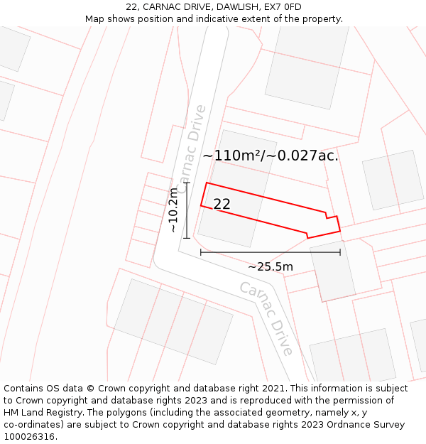 22, CARNAC DRIVE, DAWLISH, EX7 0FD: Plot and title map