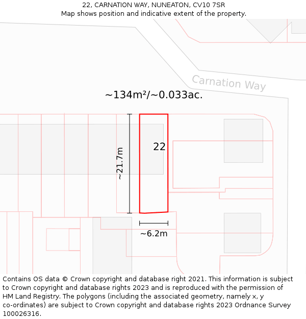 22, CARNATION WAY, NUNEATON, CV10 7SR: Plot and title map
