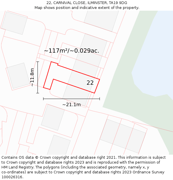 22, CARNIVAL CLOSE, ILMINSTER, TA19 9DG: Plot and title map