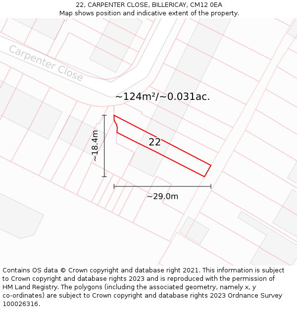 22, CARPENTER CLOSE, BILLERICAY, CM12 0EA: Plot and title map