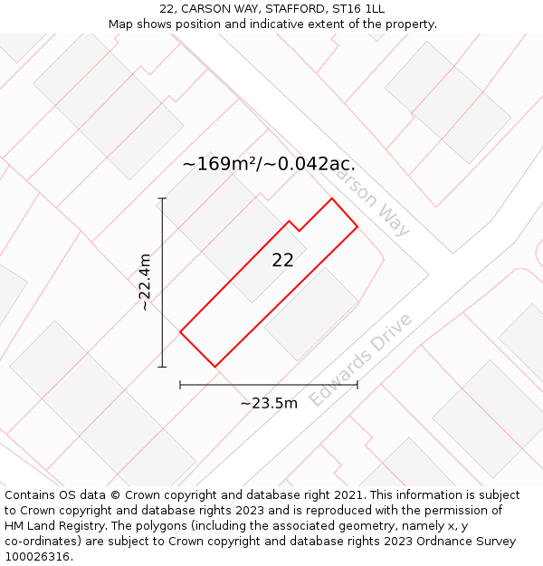 22, CARSON WAY, STAFFORD, ST16 1LL: Plot and title map