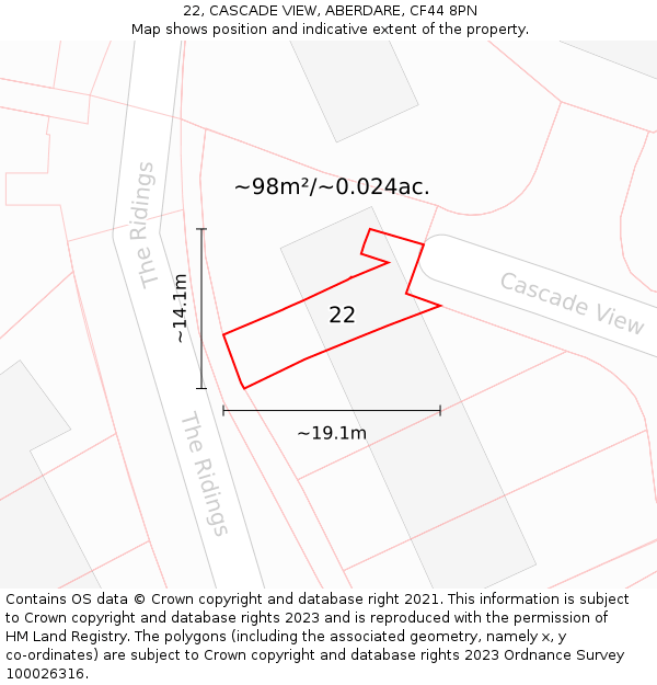 22, CASCADE VIEW, ABERDARE, CF44 8PN: Plot and title map