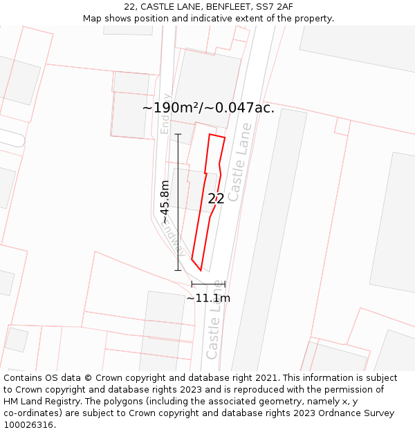 22, CASTLE LANE, BENFLEET, SS7 2AF: Plot and title map