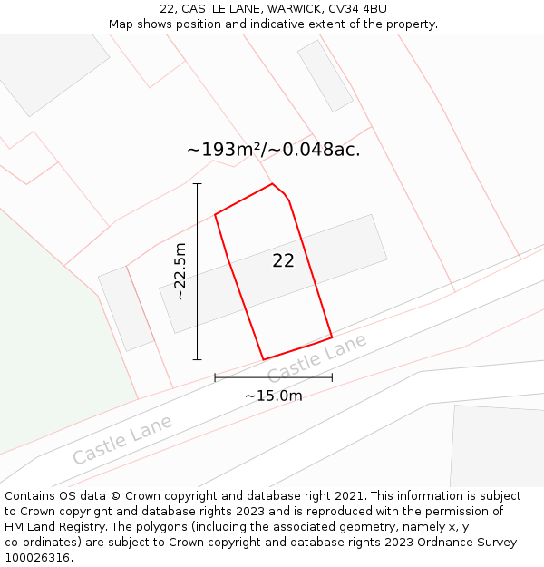 22, CASTLE LANE, WARWICK, CV34 4BU: Plot and title map