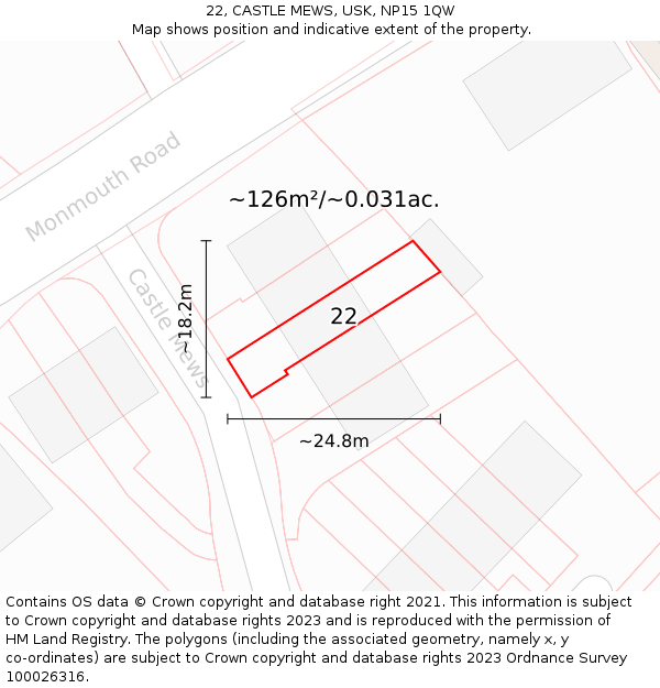 22, CASTLE MEWS, USK, NP15 1QW: Plot and title map