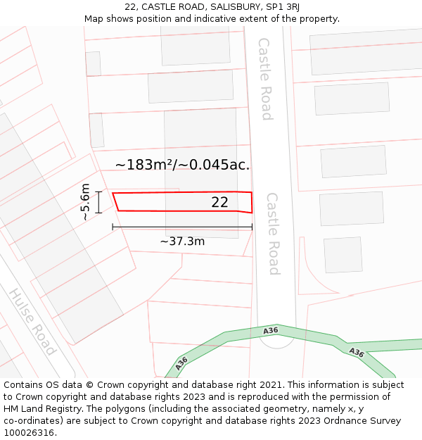 22, CASTLE ROAD, SALISBURY, SP1 3RJ: Plot and title map