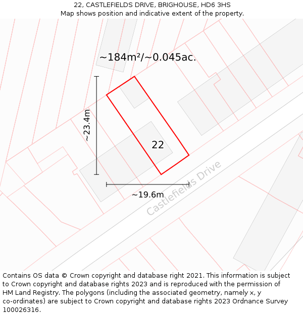 22, CASTLEFIELDS DRIVE, BRIGHOUSE, HD6 3HS: Plot and title map