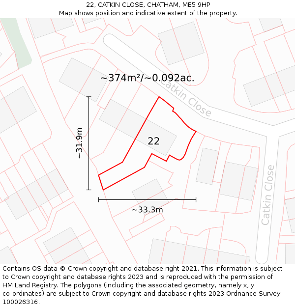 22, CATKIN CLOSE, CHATHAM, ME5 9HP: Plot and title map