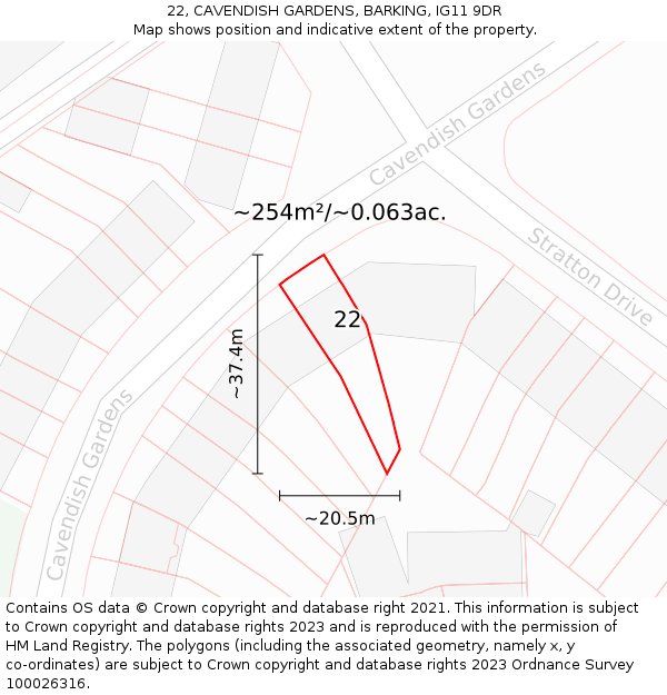 22, CAVENDISH GARDENS, BARKING, IG11 9DR: Plot and title map