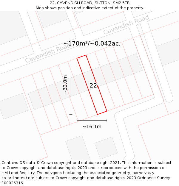 22, CAVENDISH ROAD, SUTTON, SM2 5ER: Plot and title map