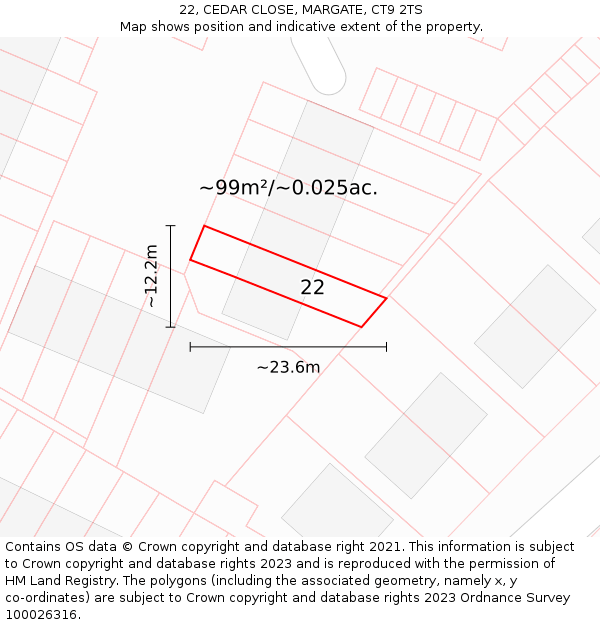 22, CEDAR CLOSE, MARGATE, CT9 2TS: Plot and title map