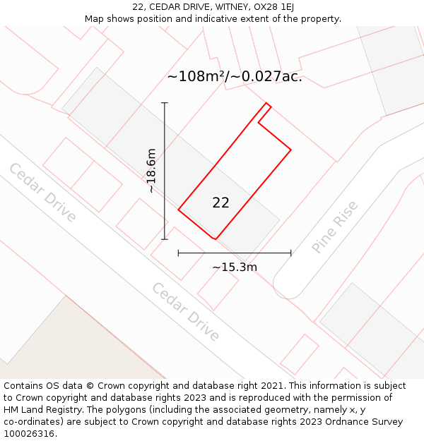 22, CEDAR DRIVE, WITNEY, OX28 1EJ: Plot and title map