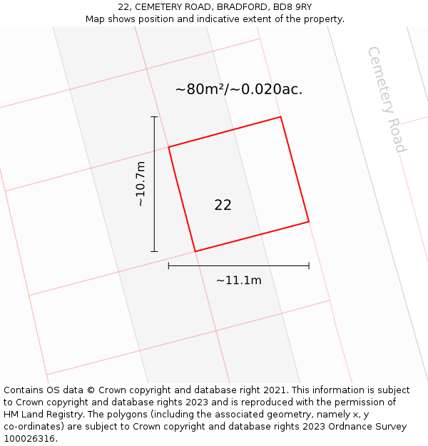 22, CEMETERY ROAD, BRADFORD, BD8 9RY: Plot and title map