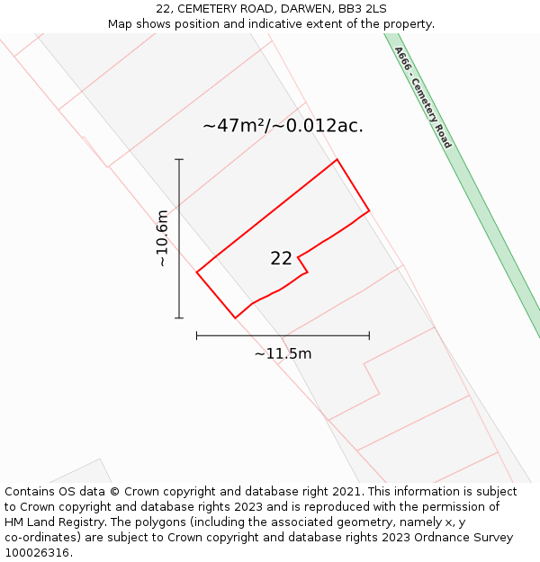 22, CEMETERY ROAD, DARWEN, BB3 2LS: Plot and title map