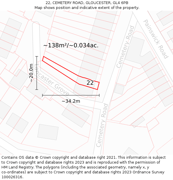 22, CEMETERY ROAD, GLOUCESTER, GL4 6PB: Plot and title map