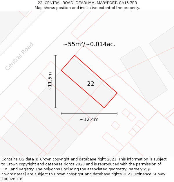 22, CENTRAL ROAD, DEARHAM, MARYPORT, CA15 7ER: Plot and title map