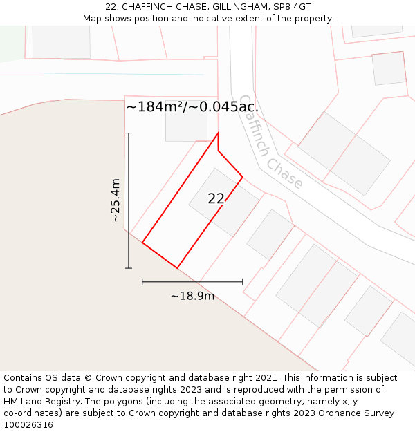 22, CHAFFINCH CHASE, GILLINGHAM, SP8 4GT: Plot and title map