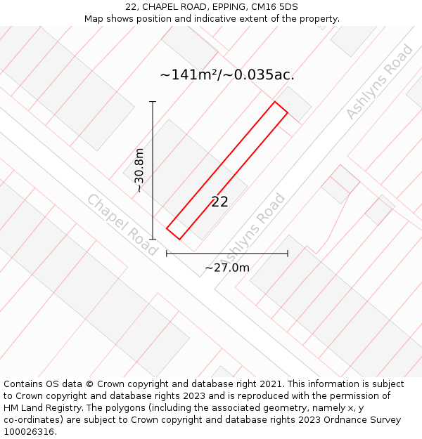 22, CHAPEL ROAD, EPPING, CM16 5DS: Plot and title map