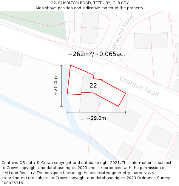22, CHARLTON ROAD, TETBURY, GL8 8DY: Plot and title map