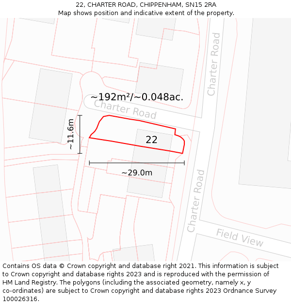 22, CHARTER ROAD, CHIPPENHAM, SN15 2RA: Plot and title map