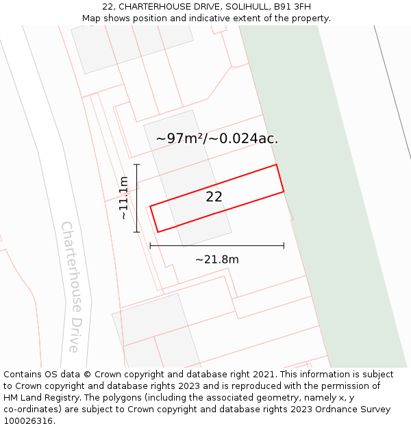 22, CHARTERHOUSE DRIVE, SOLIHULL, B91 3FH: Plot and title map
