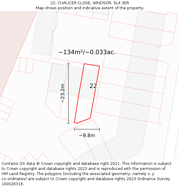 22, CHAUCER CLOSE, WINDSOR, SL4 3ER: Plot and title map