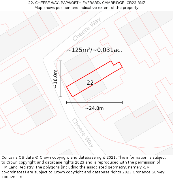 22, CHEERE WAY, PAPWORTH EVERARD, CAMBRIDGE, CB23 3NZ: Plot and title map