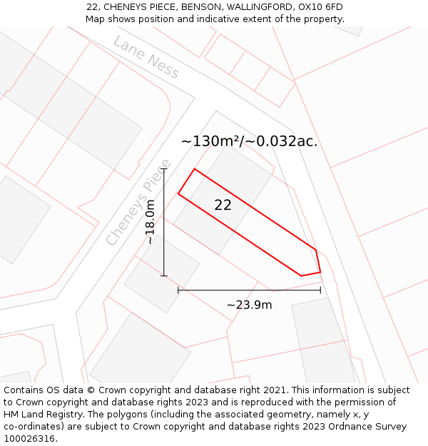 22, CHENEYS PIECE, BENSON, WALLINGFORD, OX10 6FD: Plot and title map