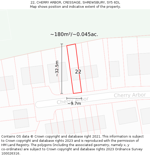 22, CHERRY ARBOR, CRESSAGE, SHREWSBURY, SY5 6DL: Plot and title map