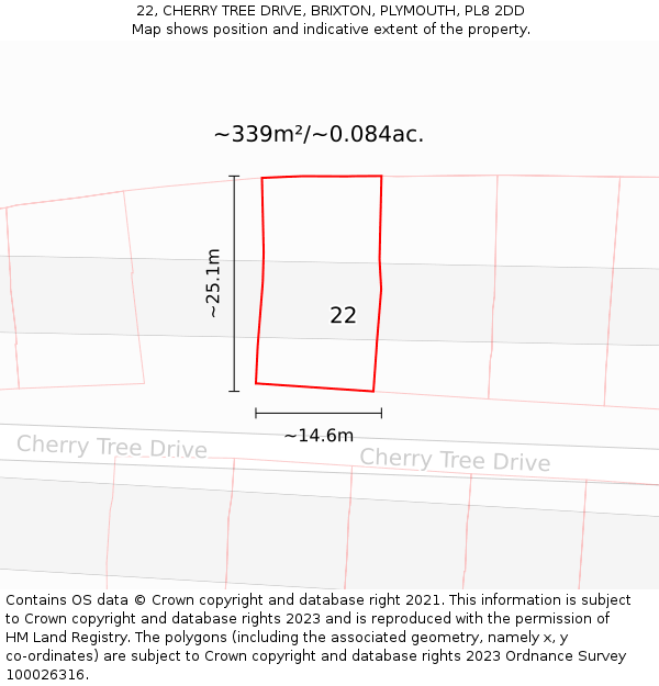 22, CHERRY TREE DRIVE, BRIXTON, PLYMOUTH, PL8 2DD: Plot and title map