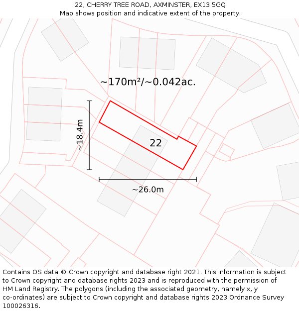 22, CHERRY TREE ROAD, AXMINSTER, EX13 5GQ: Plot and title map