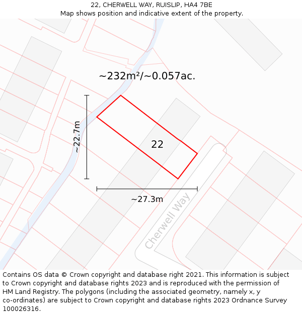 22, CHERWELL WAY, RUISLIP, HA4 7BE: Plot and title map