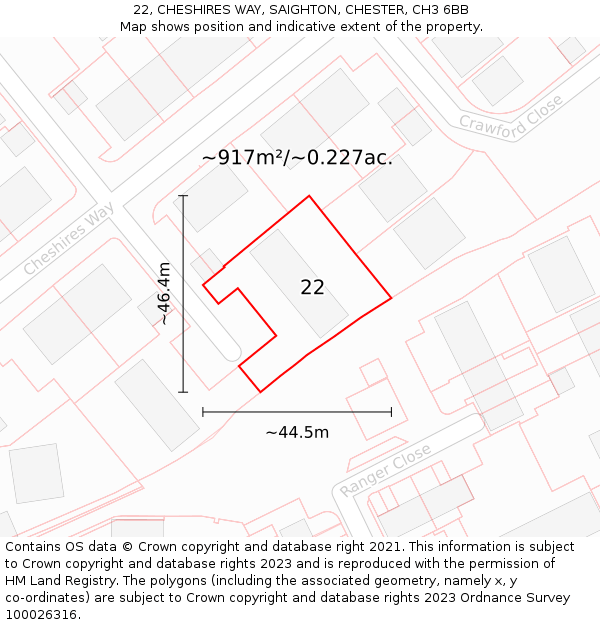 22, CHESHIRES WAY, SAIGHTON, CHESTER, CH3 6BB: Plot and title map