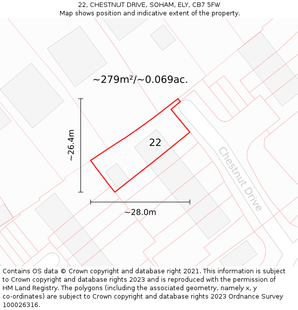 22, CHESTNUT DRIVE, SOHAM, ELY, CB7 5FW: Plot and title map