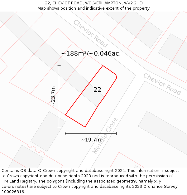 22, CHEVIOT ROAD, WOLVERHAMPTON, WV2 2HD: Plot and title map