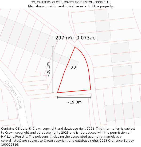 22, CHILTERN CLOSE, WARMLEY, BRISTOL, BS30 8UH: Plot and title map