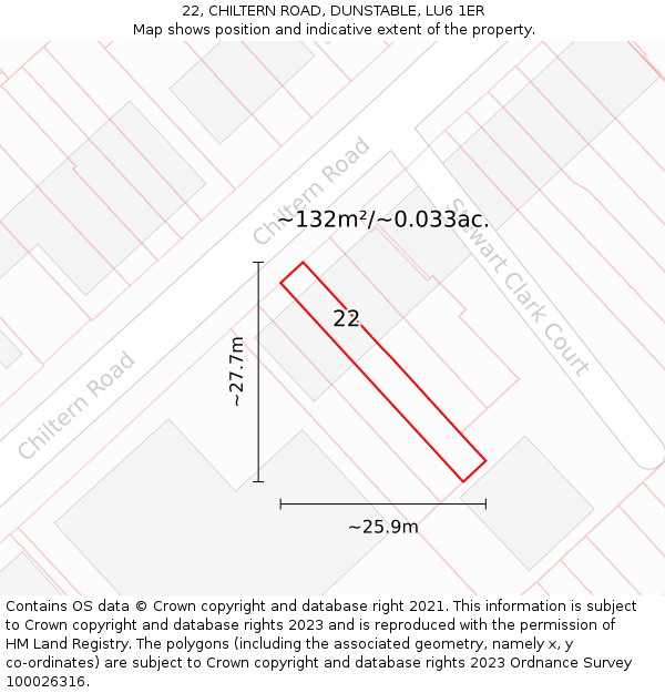 22, CHILTERN ROAD, DUNSTABLE, LU6 1ER: Plot and title map