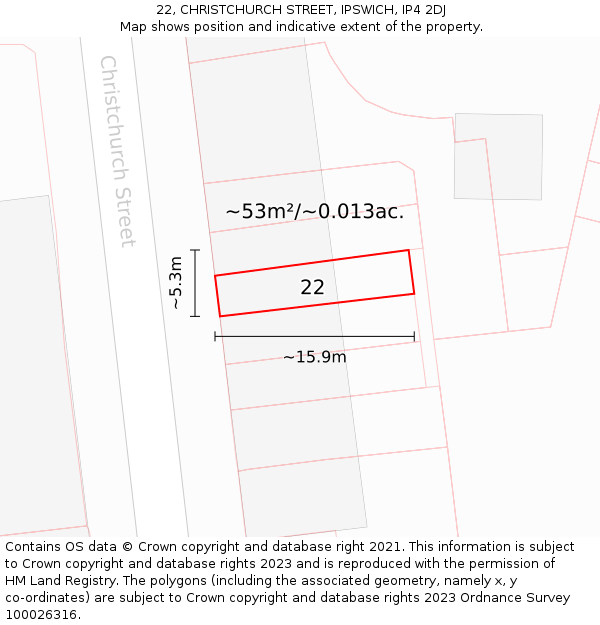 22, CHRISTCHURCH STREET, IPSWICH, IP4 2DJ: Plot and title map