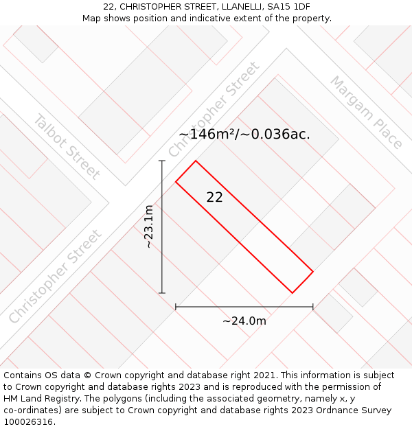 22, CHRISTOPHER STREET, LLANELLI, SA15 1DF: Plot and title map