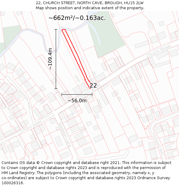 22, CHURCH STREET, NORTH CAVE, BROUGH, HU15 2LW: Plot and title map