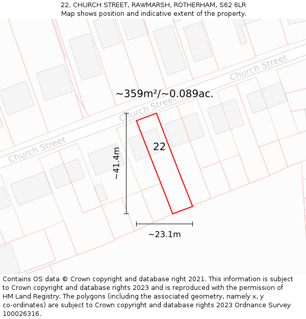 22, CHURCH STREET, RAWMARSH, ROTHERHAM, S62 6LR: Plot and title map