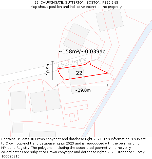 22, CHURCHGATE, SUTTERTON, BOSTON, PE20 2NS: Plot and title map