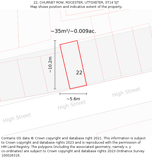 22, CHURNET ROW, ROCESTER, UTTOXETER, ST14 5JT: Plot and title map