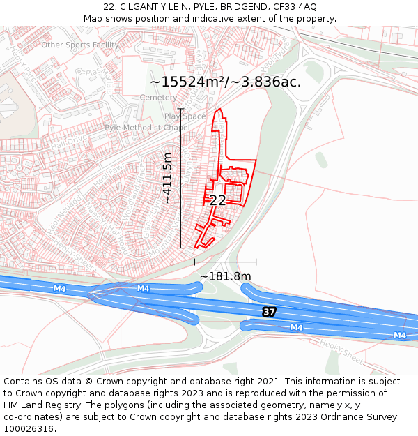 22, CILGANT Y LEIN, PYLE, BRIDGEND, CF33 4AQ: Plot and title map
