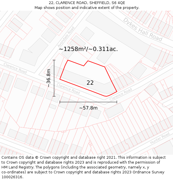 22, CLARENCE ROAD, SHEFFIELD, S6 4QE: Plot and title map