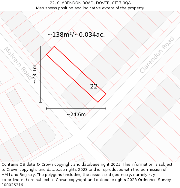 22, CLARENDON ROAD, DOVER, CT17 9QA: Plot and title map