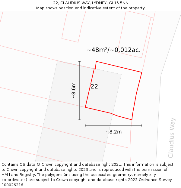 22, CLAUDIUS WAY, LYDNEY, GL15 5NN: Plot and title map