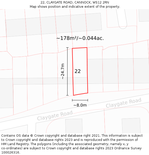 22, CLAYGATE ROAD, CANNOCK, WS12 2RN: Plot and title map