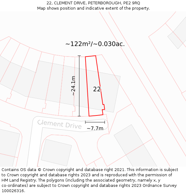 22, CLEMENT DRIVE, PETERBOROUGH, PE2 9RQ: Plot and title map