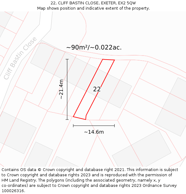 22, CLIFF BASTIN CLOSE, EXETER, EX2 5QW: Plot and title map